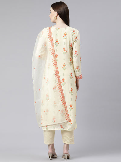 Neeru's Lime Green Regular Knee Length Printed Kurta Embroidered Palazzos With Dupatta